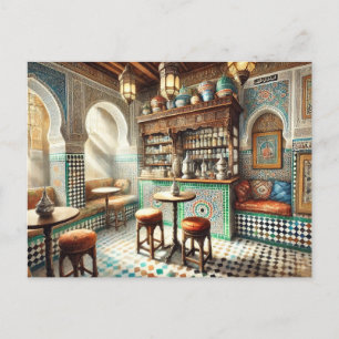 Tiny Coffeeshop i Fez Marocko Vykort