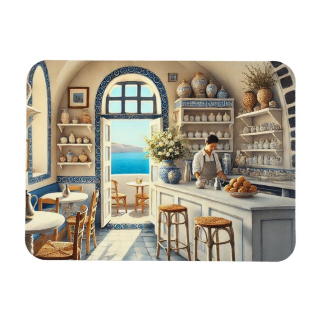 Tiny Coffeeshop i Santorini Magnet (Horisontell)