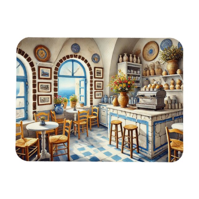 Tiny Coffeeshop i Santorini Magnet (Horisontell)