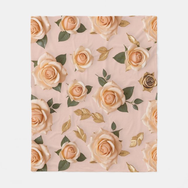 Tiny Cream And Gold Roses  Fleecefilt (Framsidan)