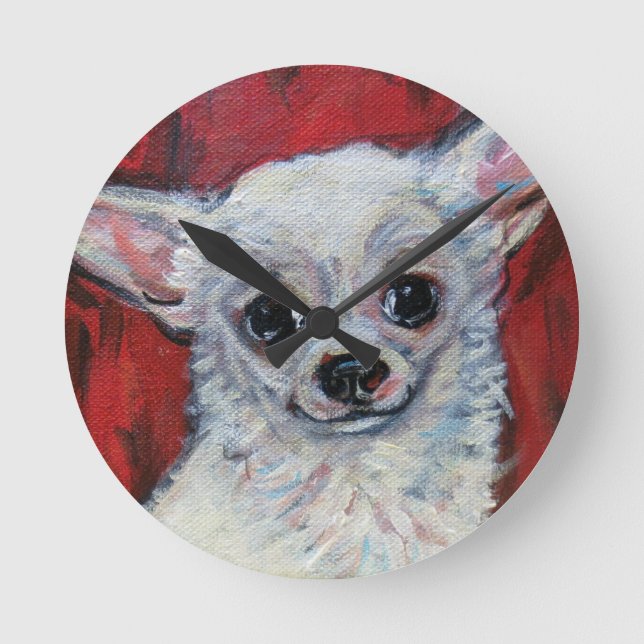 Tiny Cute Chihuahua Smile Rund Klocka (Framsida)