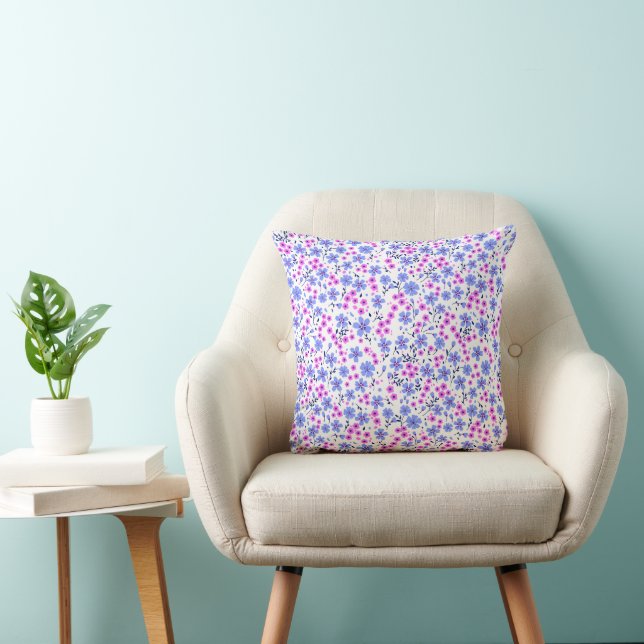 Tiny cute white blue pink floral pattern kudde (Stol)