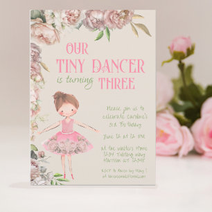 Tiny Dancer Ballerina Tredje födelsedagen Inbjudningar