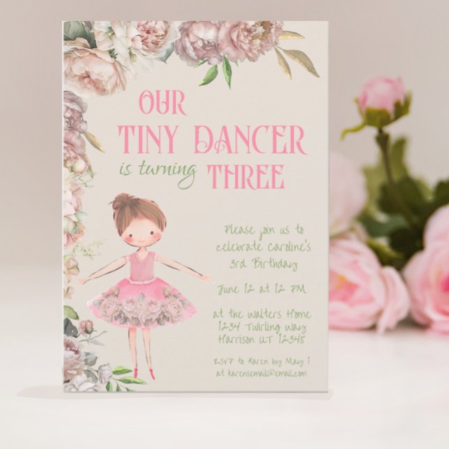 Tiny Dancer Ballerina Tredje födelsedagen Inbjudningar (Skapare uppladdad)
