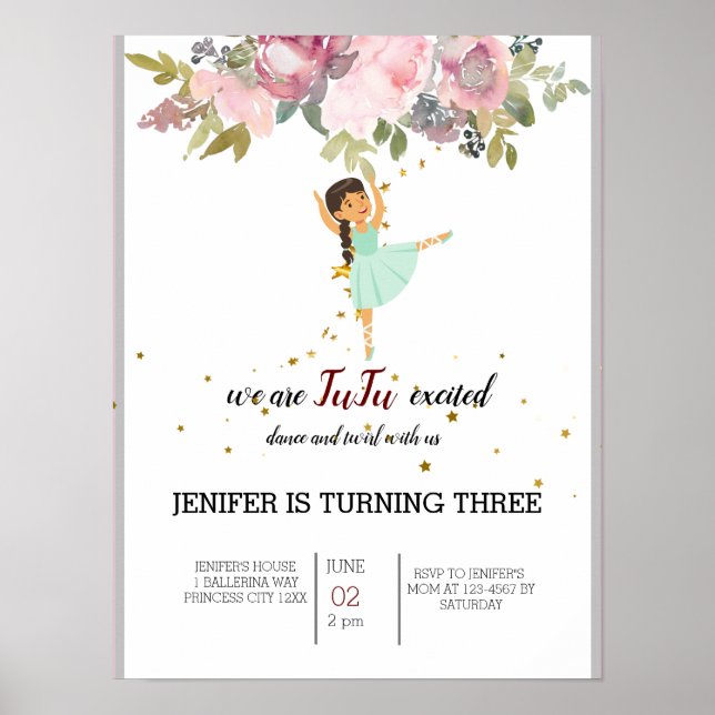 Tiny Dancer | Födelsedagsfest av Rosa Blommigt Bal Poster (Framsidan)