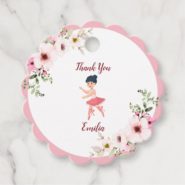 Tiny Dancer | Rosa Blommigt Ballet Födelsedagsfest Gåvor Etiketter (Framsida)