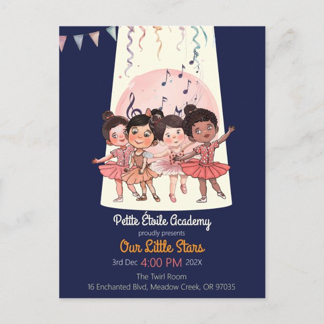 Tiny Dancers Rektal Inbjudan – Anpassad Studio (Framsida)