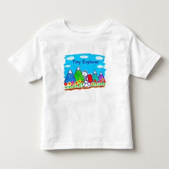 Tiny Explorer Stick Figure Hiking Illustration T Shirt (Framsida)