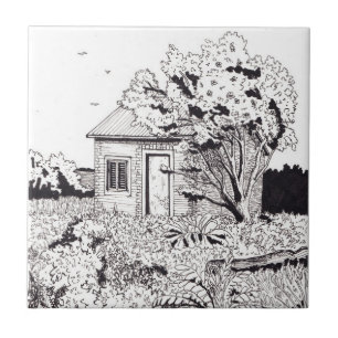 Tiny Farmhouse Botanical Garden Pen Bläck Teckning Kakelplatta