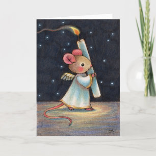 Tiny Flame - Cute jul Angel Mouse Art Helgkort