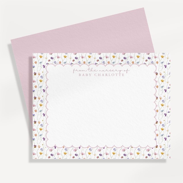 Tiny Floral Scalloped Nursery Note Card Inbjudningar (Skapare uppladdad)