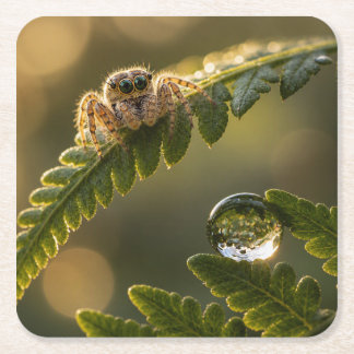 Tiny Forest Guardian Coaster - Hoppande Spindel Underlägg Papper Kvadrat