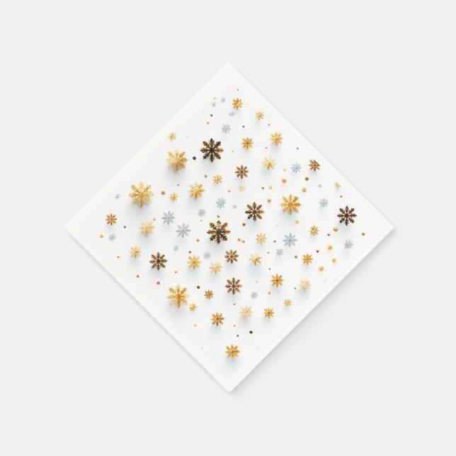 Tiny Golden Snö Ters: Jul Snowflake Napkins Pappersservett (Hörn)