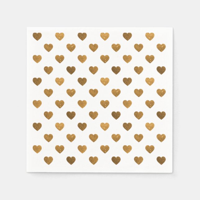 Tiny Guld Glittered Hearts Mönster Cocktail Napkin Pappersservett (Framsidan)
