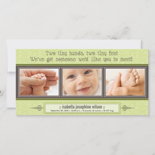 Tiny Händer, Tiny Feet Birth Announcement (kalk) Meddelande (Framsida)