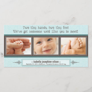Tiny Händer, Tiny Feet Birth Notice (blått) Meddelande