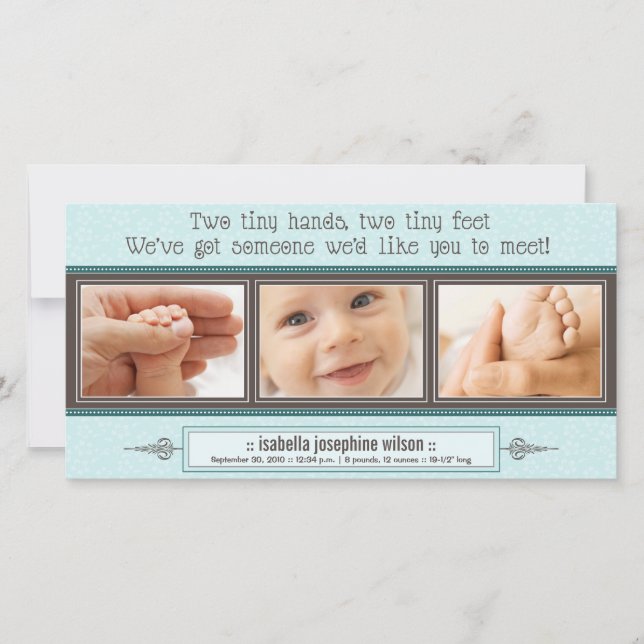 Tiny Händer, Tiny Feet Birth Notice (blått) Meddelande (Framsida)