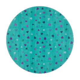 Tiny Hearts, Purple, Teal, Blue on Turquoise