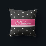 Tiny Hearts, shock rosa och Black Personlig Namn Kudde<br><div class="desc">Cute-trendiget är en schablon som är formgiven med ett färgband som du kan anpassa med ditt namn,  valfri text eller initialer. Det här trendiget är enkelt att anpassad design den moderna kudden med ditt teckensnitt genom att klicka på "anpassa den".</div>