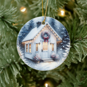 Tiny Home in a Magic Winter Forest Julgransprydnad Keramik