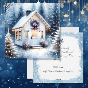 Tiny Home in a Magic Winter Forest Julkort