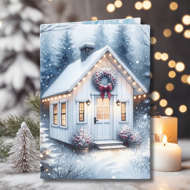 Tiny Home in Winter Skogen jul Helgkort (Skapare uppladdad)