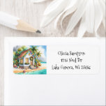 Tiny Home on Beach Festive-julen Returadress Etikett<br><div class="desc">Personligens adressetiketter för Helgdag returadress. Ett litet,  vitt,  fint,  litet hus på en strand med söt fritid Juldekorationer som wreaths,  trädgårdsmark och ljus vid jul på handflatan träd.</div>