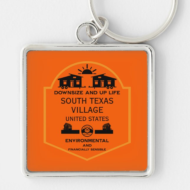 Tiny House Communities Editable Fyrkantig Silverfärgad Nyckelring (Framsidan)