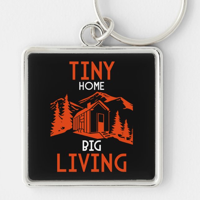 Tiny House Home Decor Fyrkantig Silverfärgad Nyckelring (Framsidan)