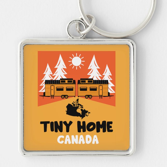 Tiny House Home Kanada Fyrkantig Silverfärgad Nyckelring (Framsidan)