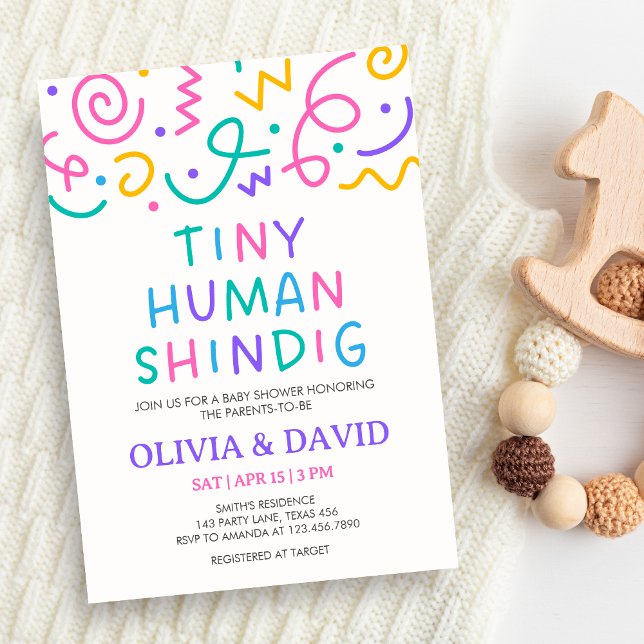 Tiny Human Shindig Baby Shower Inbjudningar (Retro Tiny Human Shindig Baby Shower Invitation)