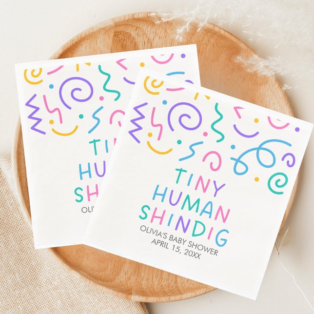 Tiny Human Shindig Baby Shower Pappersservett (Retro Tiny Human Shindig Baby Shower Napkin)