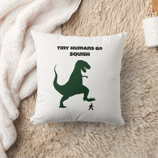 Tiny Humans Go Squish Funny Dinosaur Tecknad Kudde (Filt)