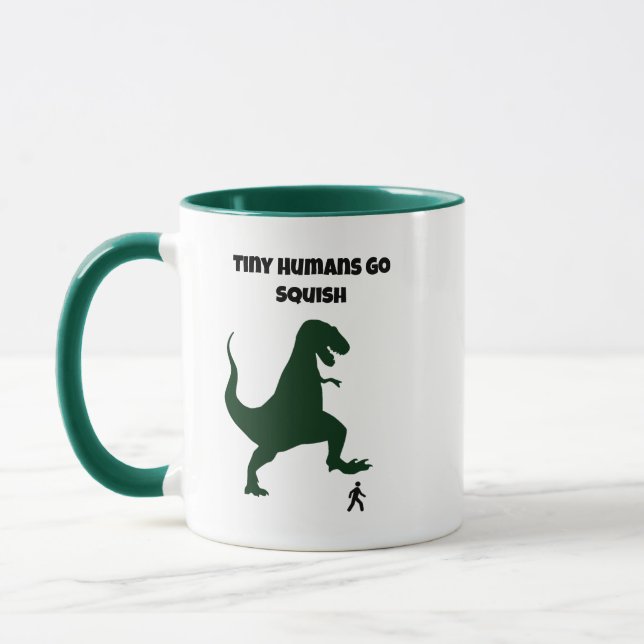 Tiny Humans Go Squish Funny Dinosaur Tecknad Mugg (Vänster)