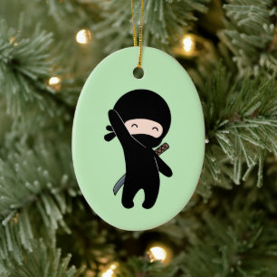 Tiny Lycklig Ninja på Grönt Julgransprydnad Keramik