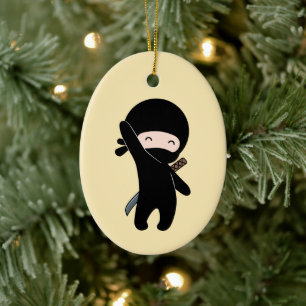 Tiny Lycklig Ninja på Gult Julgransprydnad Keramik