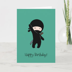 Tiny Lycklig Ninja på Mörk grönt födelsedagen Kort