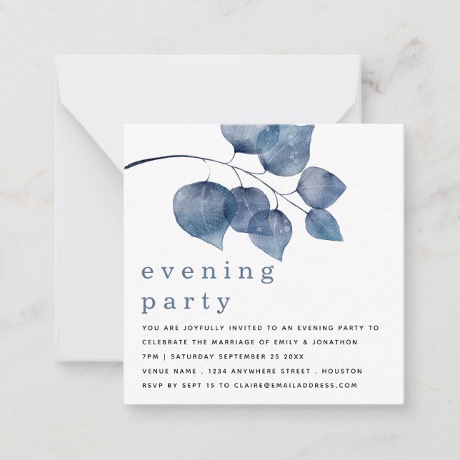 TINY MINI STORLEK blå blomma kvällar Party Inbjuda Anteckningskort (Framsida)