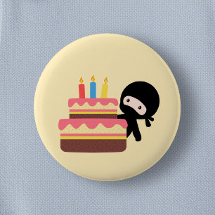 Tiny Ninja Behind Birthday Cake Gult Knapp