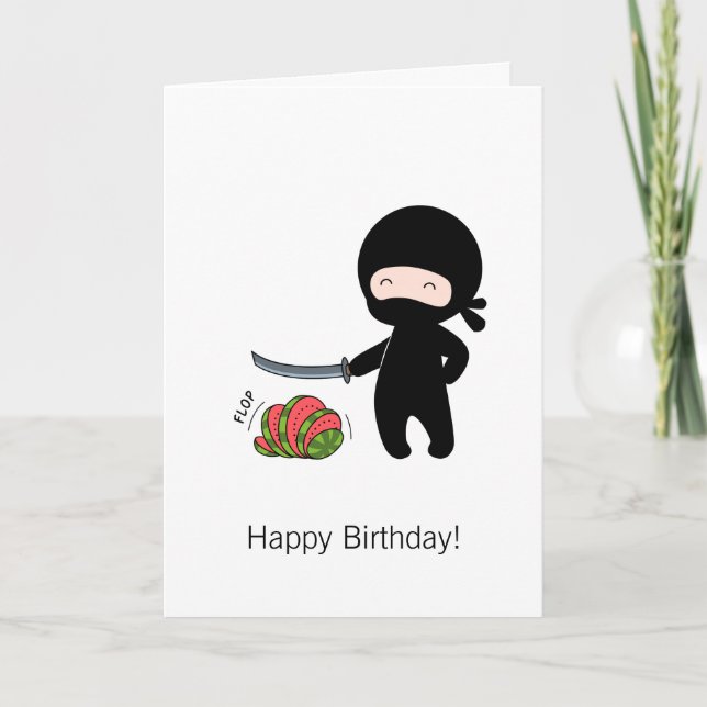 Tiny Ninja Cending Watermelon Birthday Kort (Framsida)