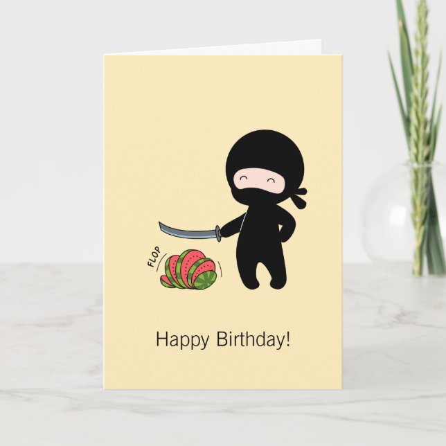 Tiny Ninja Cining Watermelon Gult Birthday Kort (Framsida)