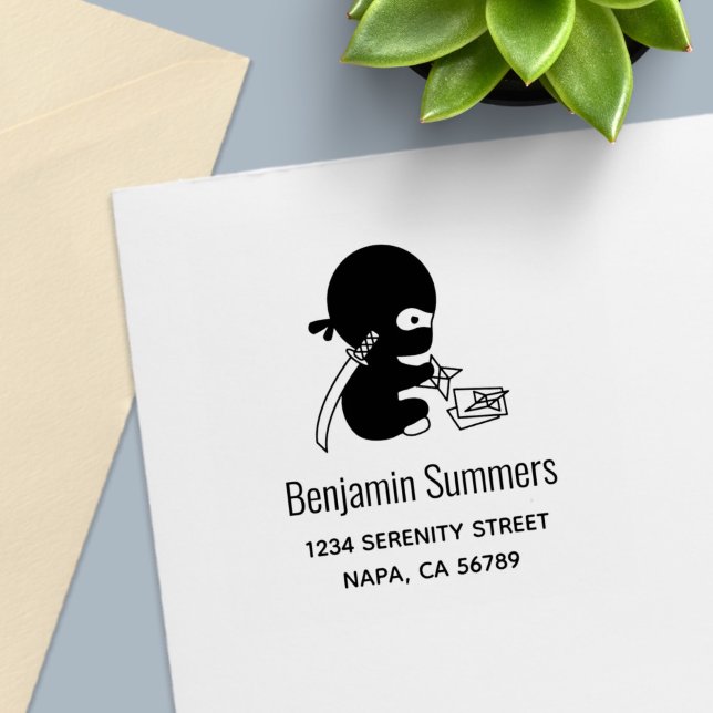 Tiny Ninja Folding Origami Star Address Självfärgande Stämpel (Skapare uppladdad)