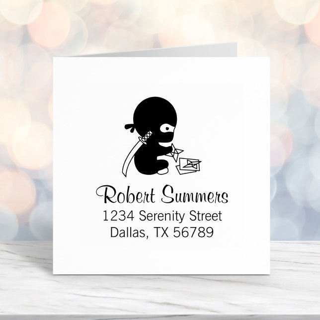 Tiny Ninja Folding Origami Star Adress 4 Självfärgande Stämpel (Skapare uppladdad)