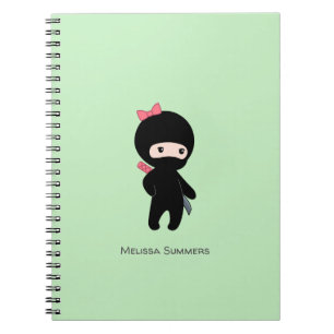 Tiny Ninja Girl Custom Name på Grönten Anteckningsbok