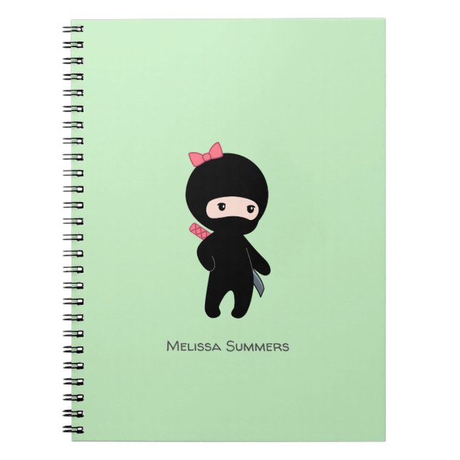 Tiny Ninja Girl Custom Name på Grönten Anteckningsbok (Framsidan)
