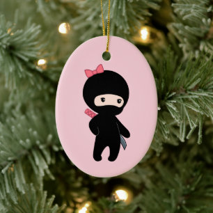 Tiny Ninja Girl på Rosa Julgransprydnad Keramik