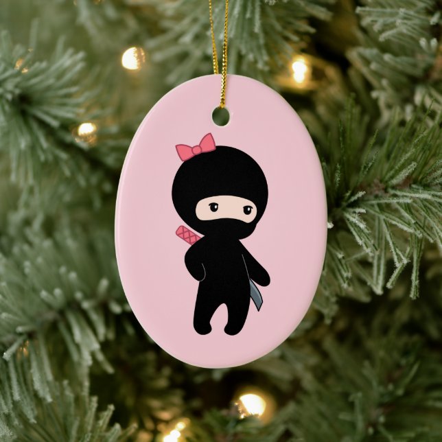 Tiny Ninja Girl på Rosa Julgransprydnad Keramik (Träd)