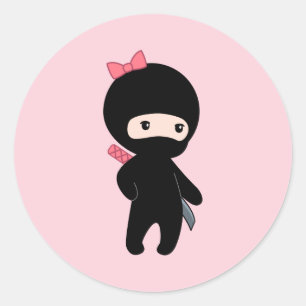 Tiny Ninja Girl på Rosa Runt Klistermärke