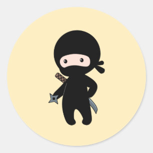 Tiny Ninja Holding Throwing Star på Gult Runt Klistermärke