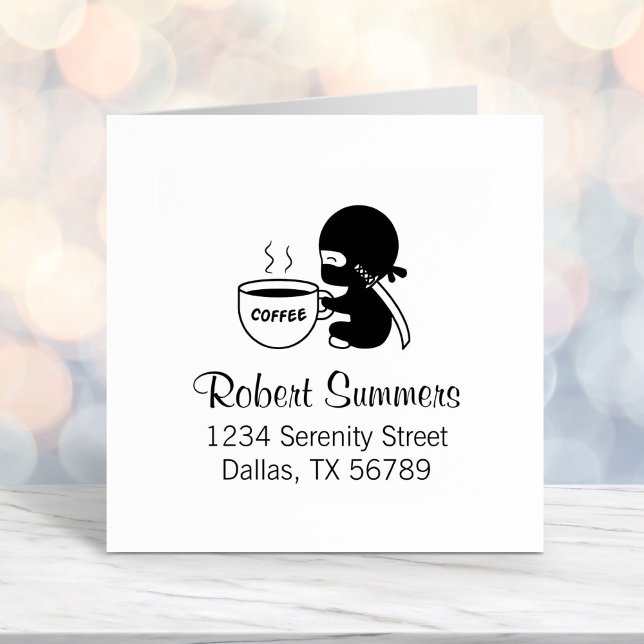 Tiny Ninja med stor kaffe Mugg Adress Självfärgande Stämpel (Skapare uppladdad)